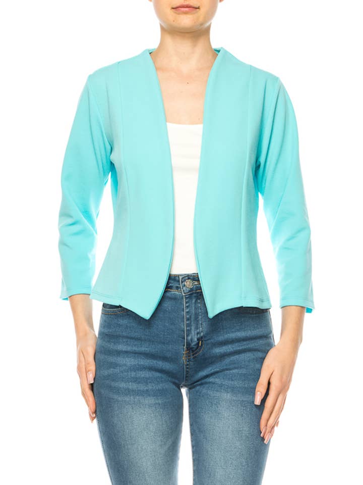 Women's Collarless Blazer 3/4 Sleeves Cardigan for wholesale by MOA COLLECTION