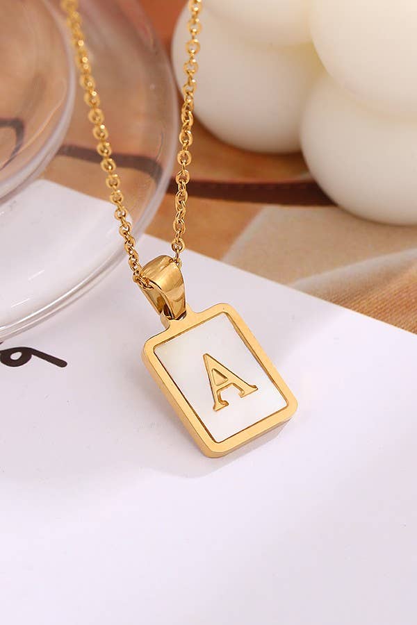 JOSSLYN by wall to wall - Wholesale Pendant/Charm Necklace - MOP  INITIAL STAINLESS STEEL TARNISH FREE NECKLACE | 40NK3140