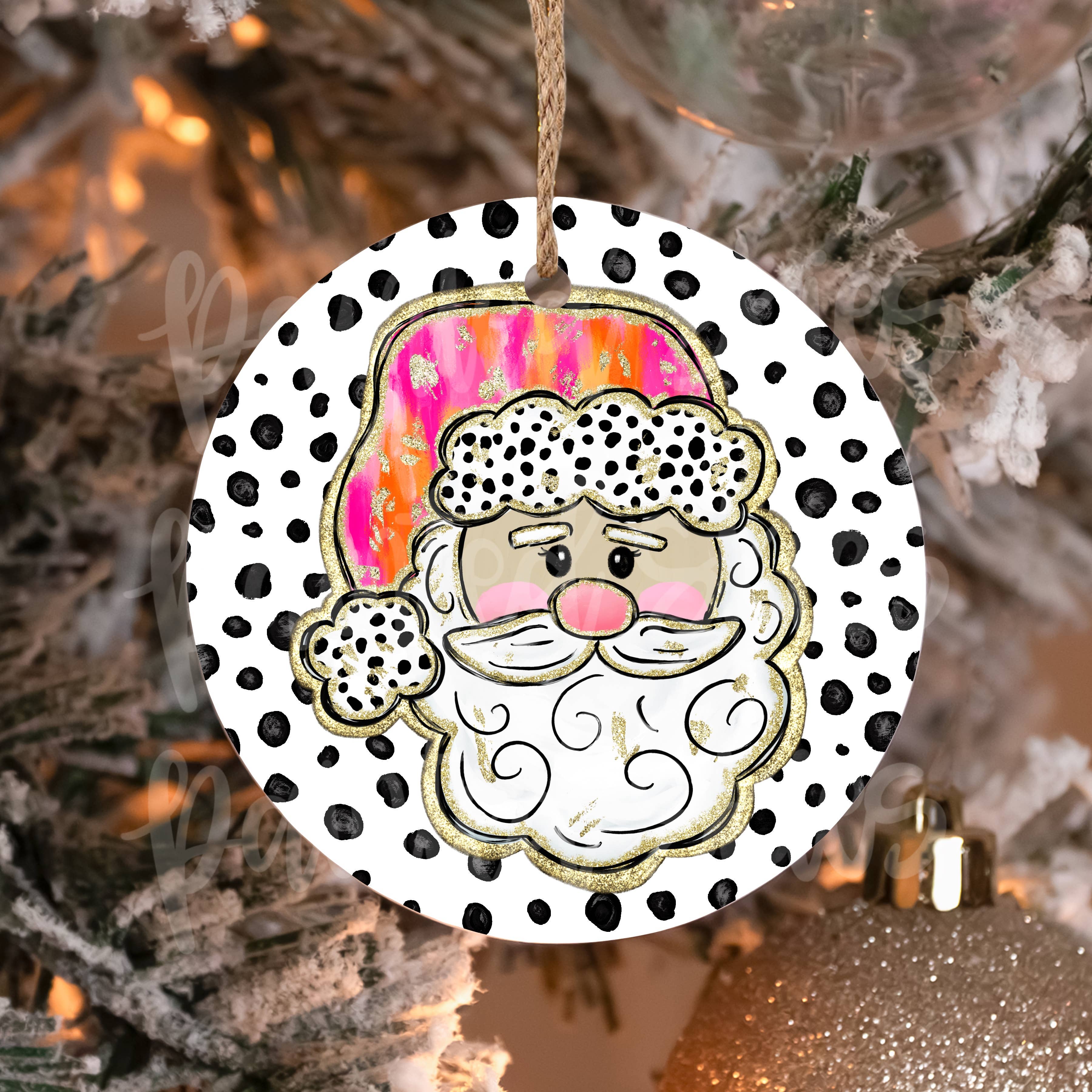 Painted Skies - Wholesale Ornament - Pink and Orange Preppy Santa Claus Christmas Ornament