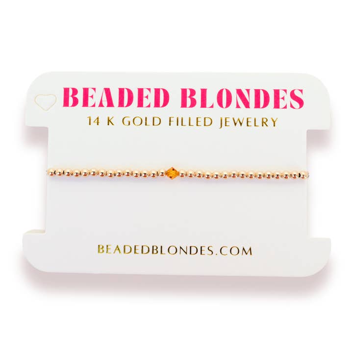November: Topaz Birthstone Swarovski Crystal Bracelet for wholesale by Beaded Blondes