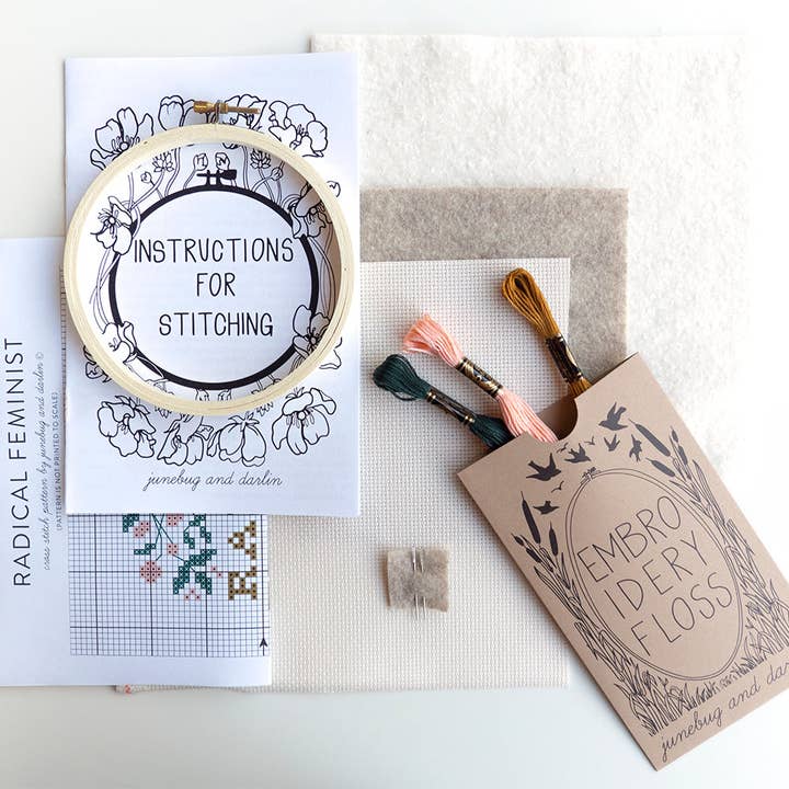 Junebug and Darlin - Wholesale Embroidery/Cross Stitch Supplies - Radical Feminist Kit