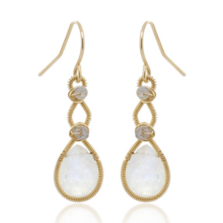 Moonstone & Labradorit dråbe øreringe for engroshandel hos Chuang Yi Gallery