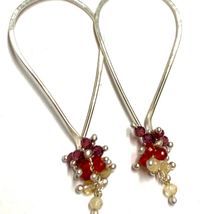 YedOmi Jewelry - Wholesale Hoop Earrings - XS Fire Tear Hoop Earrings in Citrine, Carnelian and Garnet0
