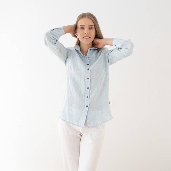 LinenMe - Wholesale Button Down Shirt - Women's - Linen Shirt Sky Blue Melange Ernesto3