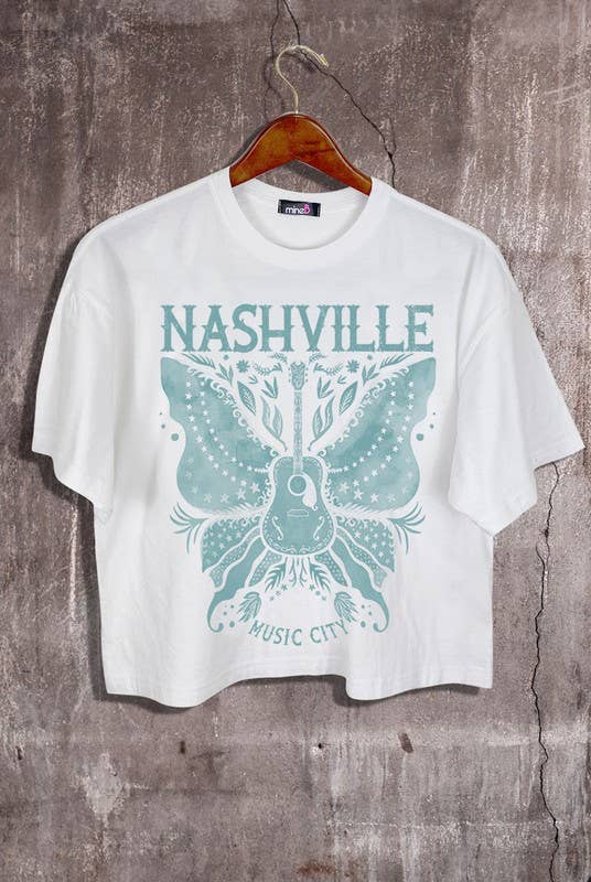 MINEB - Wholesale Screen Printed T-Shirt - Women's - Nashville Music City Graphic Crop Tee1