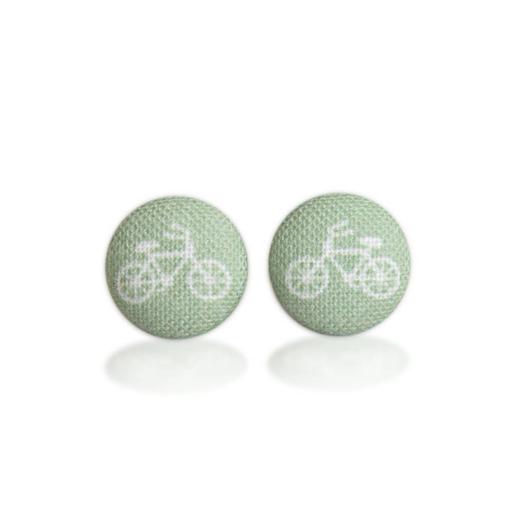 Rachel O's - Wholesale Stud/Post Earrings - Sage Bikes Fabric Button Earrings4