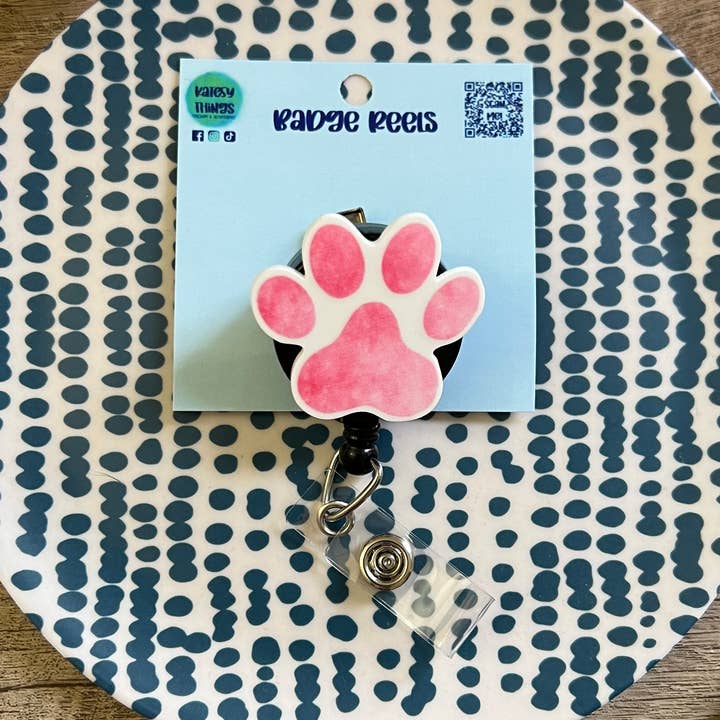 Pink Paw Print Badge Reel for wholesale by Katesy Things