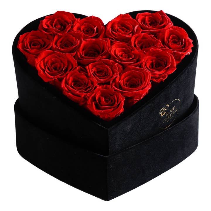 16 Red Roses Velvet Heart Eternity Roses Bouquet Box for wholesale by Rose Forever