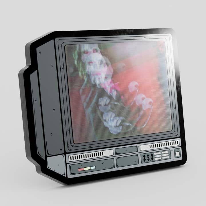 Pin esmaltado lenticular de rompecabezas de triciclo CRTV de 2,5" para venta al por mayor de GoopyGoblins