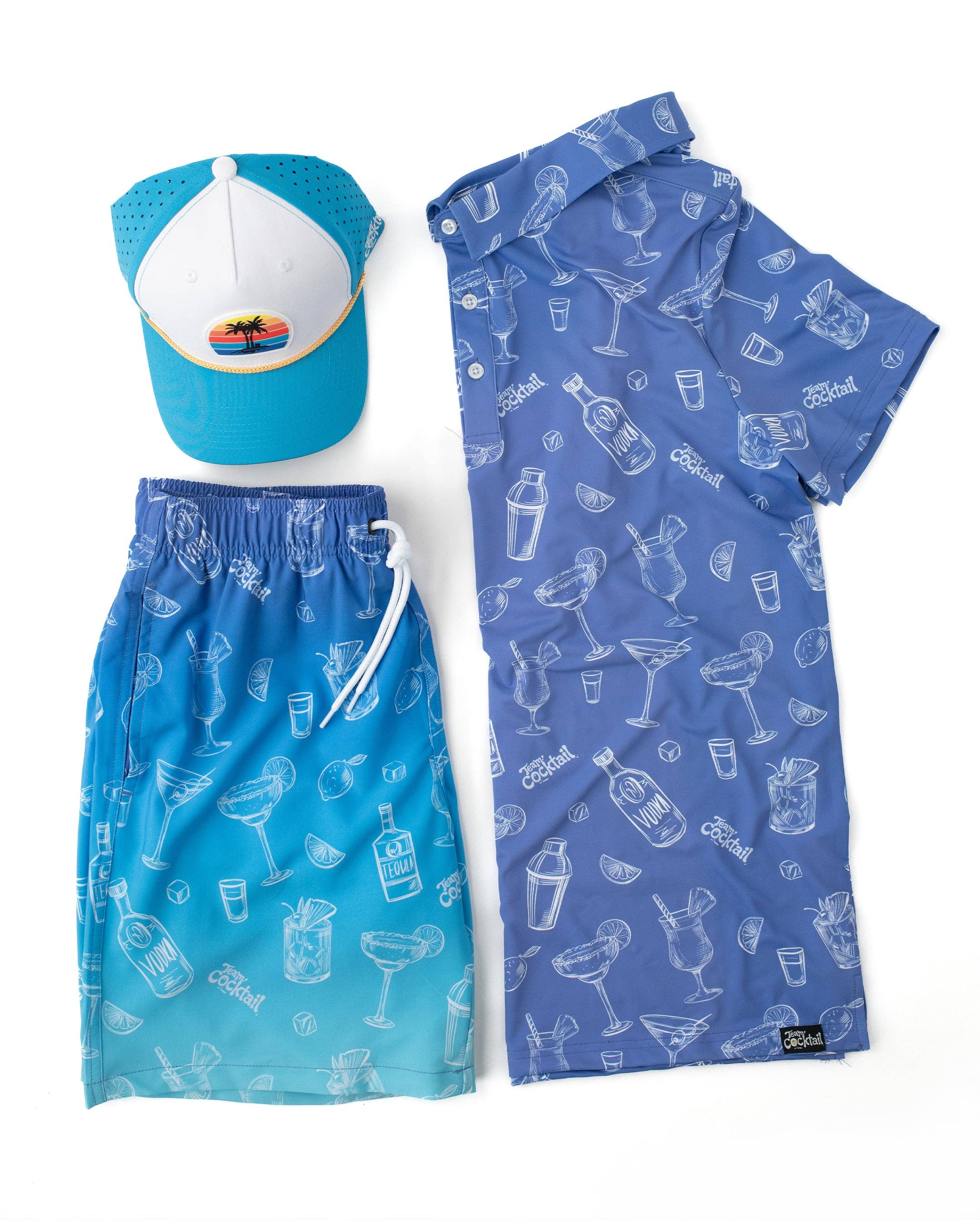 Team Cocktail - Wholesale Swim Shorts - Men's - Ombre Sketch Cocktails Hybrid Swim Shorts7