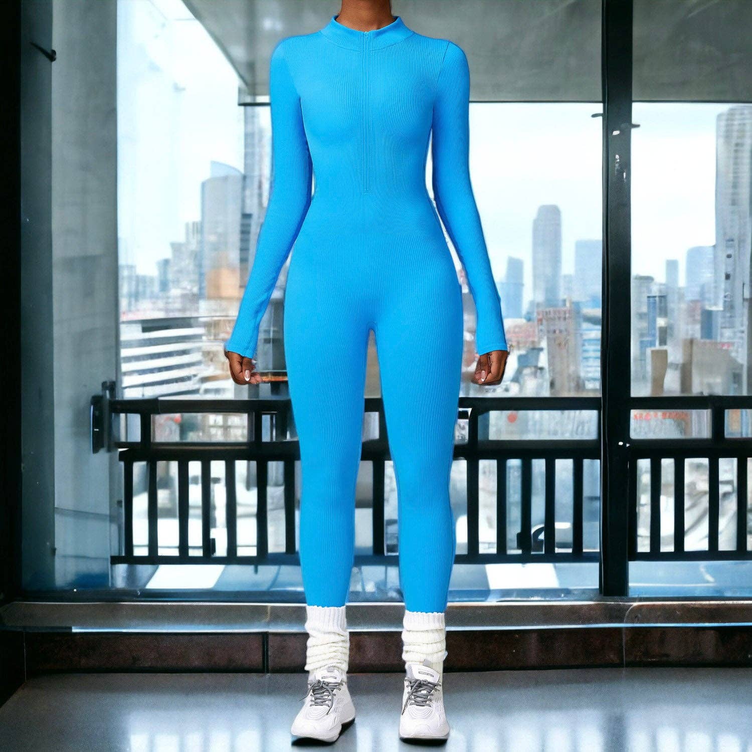 Active by Anna-Kaci – wholesale Unitard – Women′s – Zip-Up Ribbed Knit Unitard Jumpsuit25