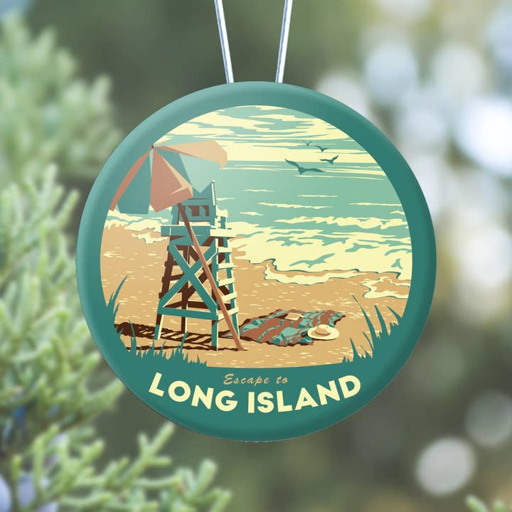 Long Island Summer Round Beach Ornament Souvenir for wholesale by Lionheart Graphics