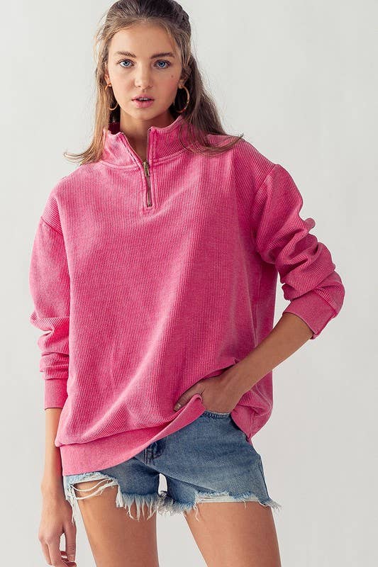 Urban Daizy - Wholesale Sweatshirt - Women's - Vintage Washed Quarter Zip Ribbed Sweatshirt23