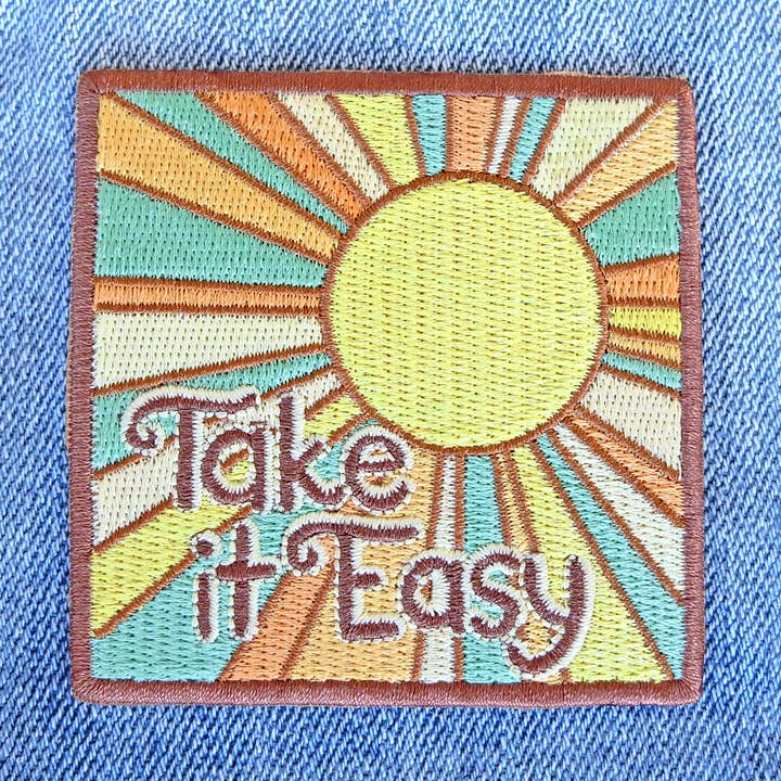 Lucky Sardine - Wholesale Patch - Take It Easy Sunshine, Retro 70s Embroidered Iron-On Patch