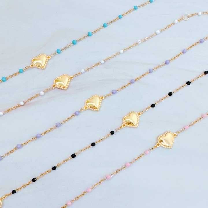 Dainty Color Dots Chain Heart Bracelet for wholesale by Ellison+Young