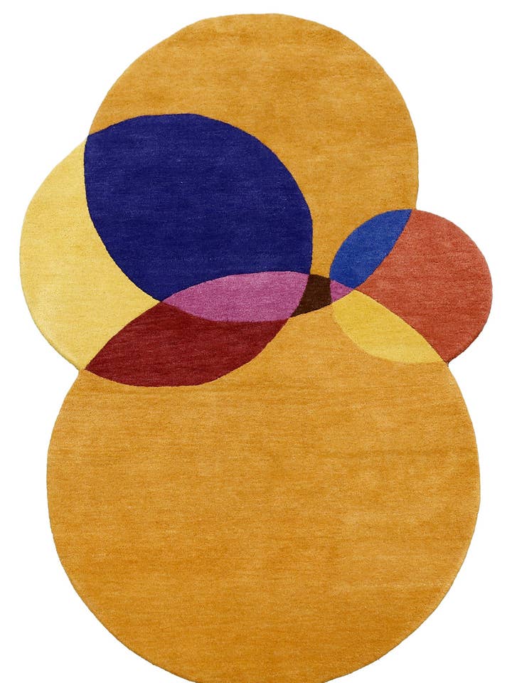Modern Gold Orbs Hand Tufted 5x6 Wool Area Rug for wholesale by The Rug Decor, Inc.