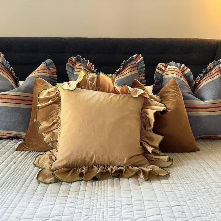 Rennah Collective - Wholesale Throw/Decorative Pillow - Foxy Blue Striped-Ruffle Pillow Cover10