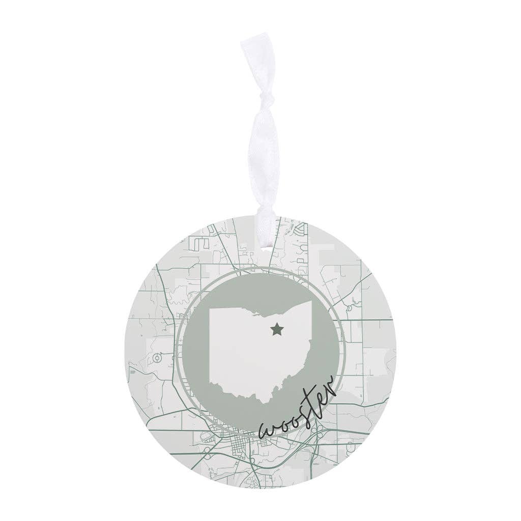 Love Local - Wholesale Ornament - Vintage Groove State Star Map Ohio Wooster