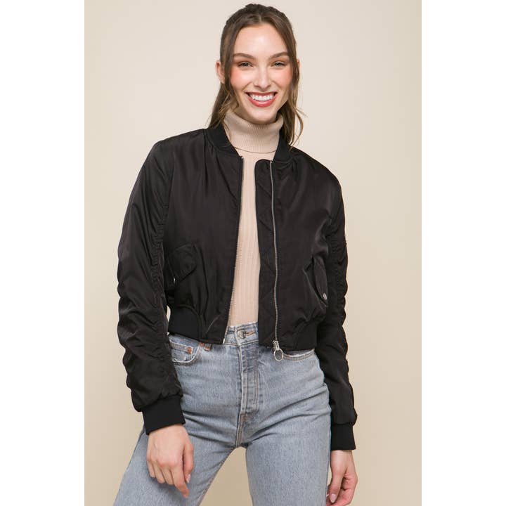 Casaco Bomber Zip Up com manga com fecho de correr por atacado de Baie Bleue