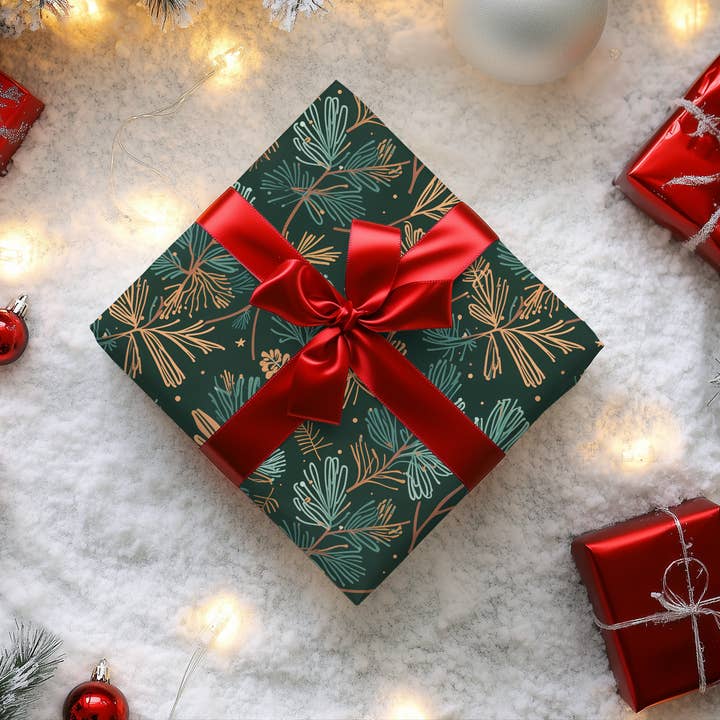Lokipawz - Wholesale Flat Wrap - Evergreen Whimsy – Forest Pine Holiday Wrapping Paper5