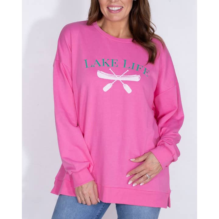 Lake Life Sequin Sweatshirt Pink/Emerald/White -Asst. for wholesale by The Royal Standard