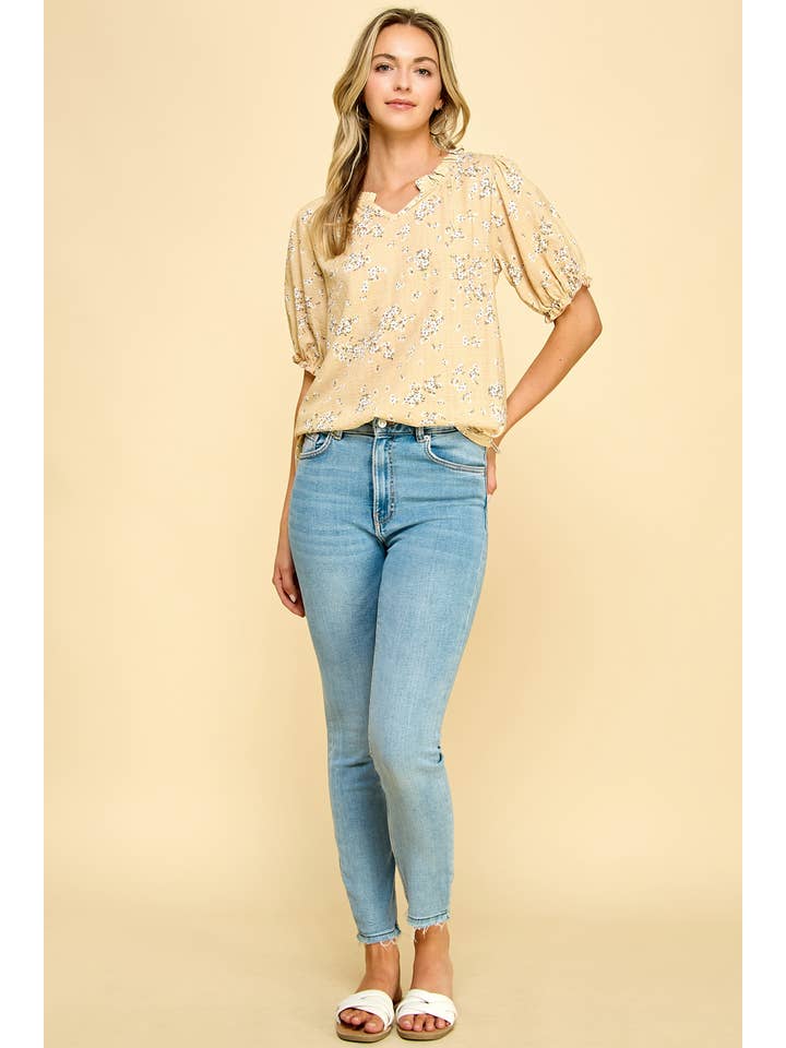 Butter Floral Top with Neck Tie Detail for wholesale on Faire