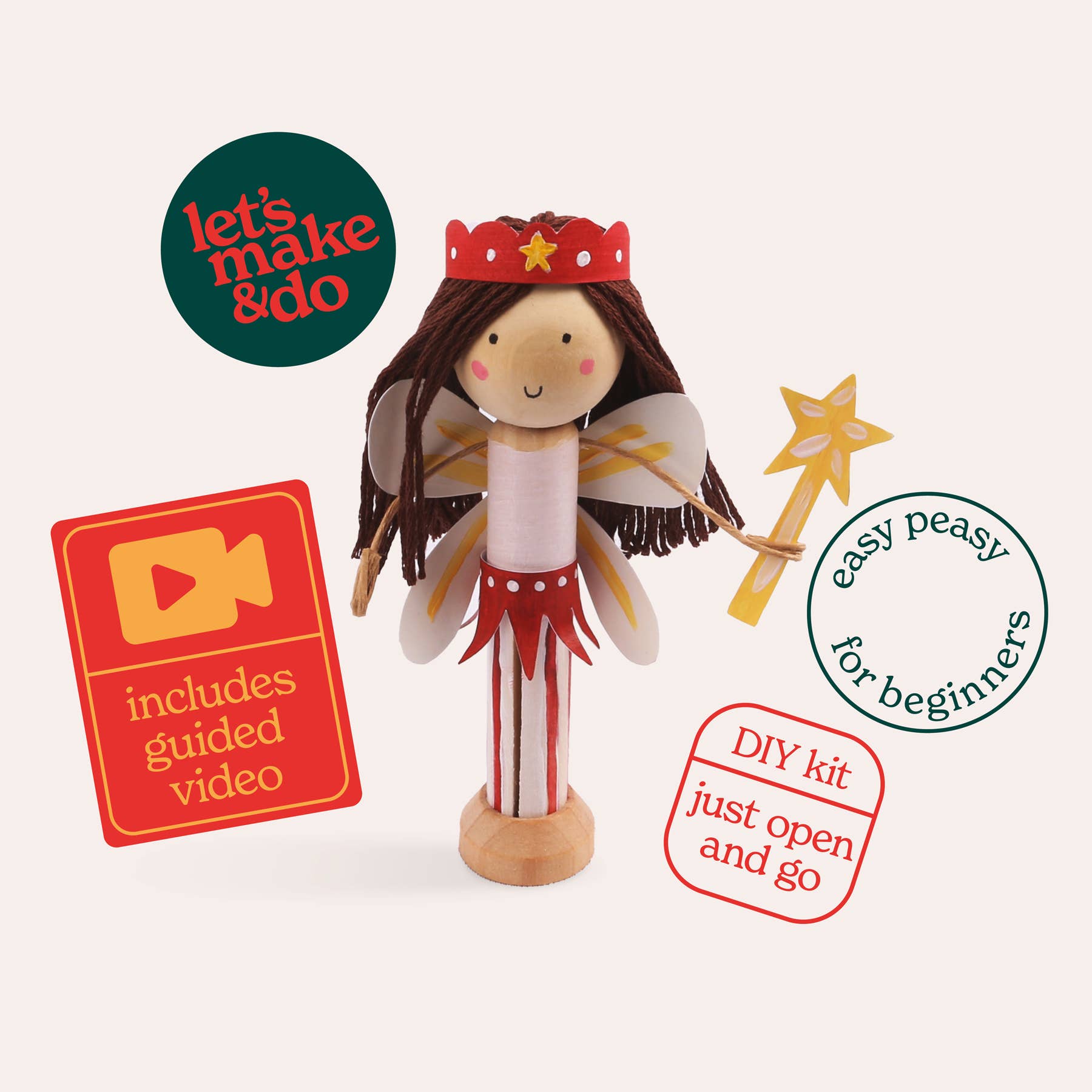 Let's Make & Do - Wholesale DIY Craft Kit - Kids - Create Your Own Christmas Fairy Wooden Peg Doll Kit1