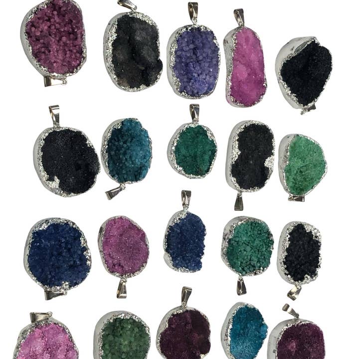 5 Pieces Lot Assorted Druzy Agate Pendants 1” Electroplated for wholesale by TRIVENI USA INC