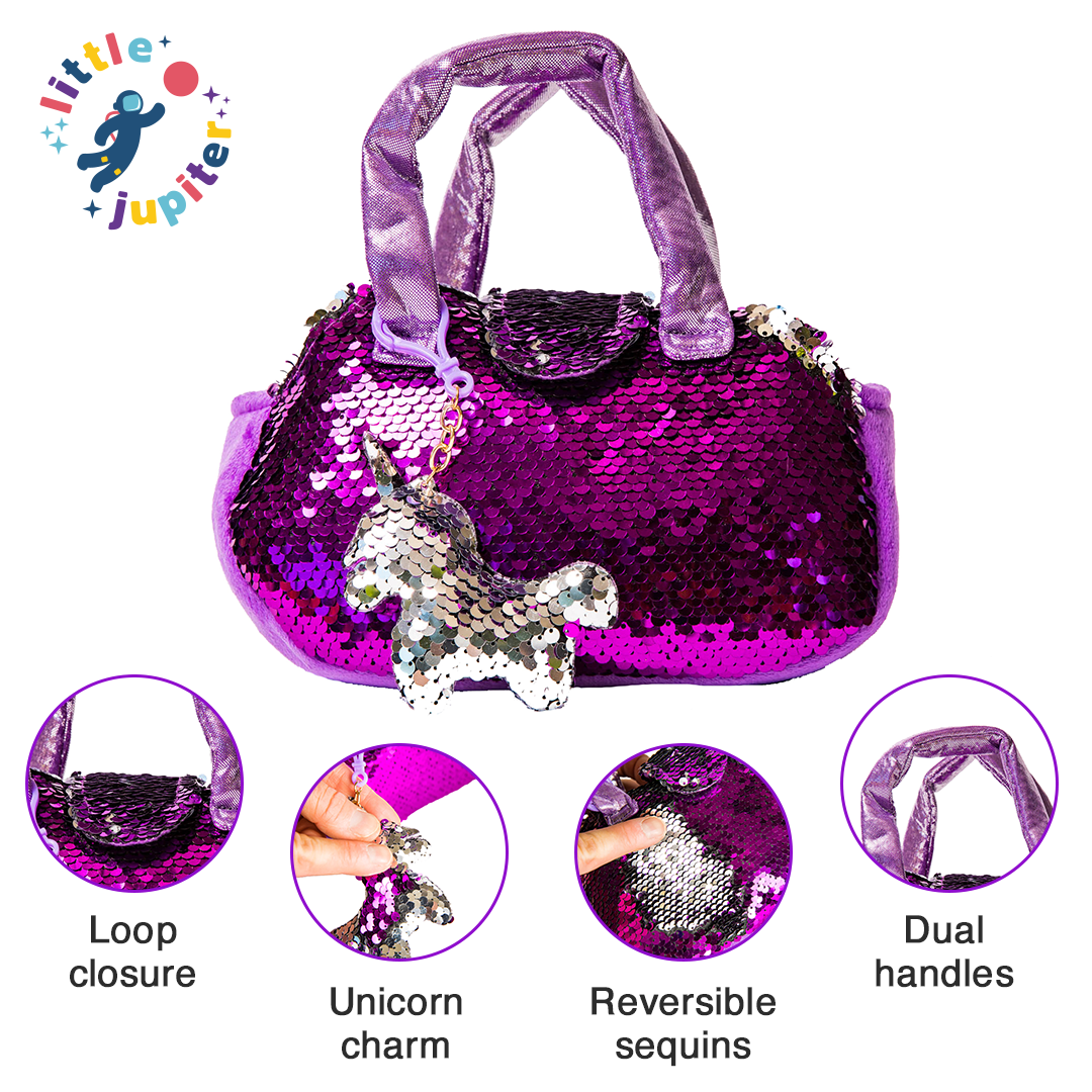 AYK Brand - Wholesale Stuffed/Plush Toy - Kids & Baby - Little Jupiter Pet Plush Set with Bag - White/Purple Unicorn2