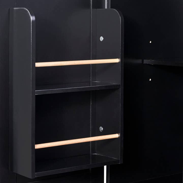 Orange County Decor - Wholesale Kitchen Storage/Organizer - K&K Rolling Kitchen Island With Storage, Kitchen Cart With Rubber Wood Top, 3 Drawer, 2 Slide Out Shelf And Internal Storage Rack, Kitchen Island On Wheels With Spice Rack & Tower Rack, Black Black14