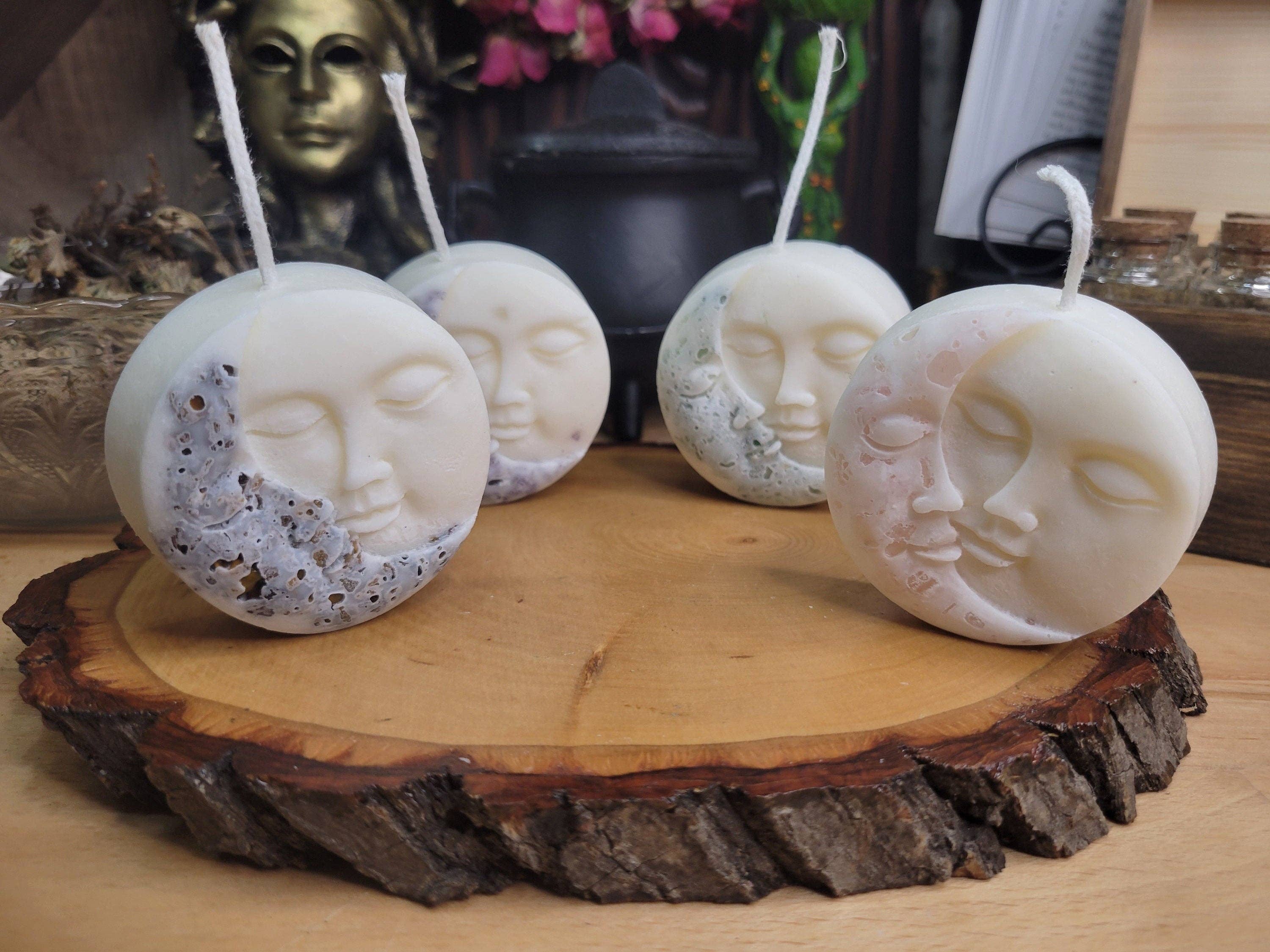 My Magic Place Shop - Wholesale Novelty Candle - Moon and Sun Crystal Candle - Home Decor Candle - Soy Pillar Candle- Moon with Crystal - Ritual Candle7