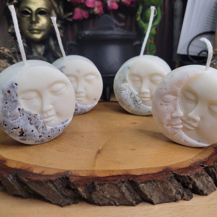 My Magic Place Shop - Wholesale Novelty Candle - Moon and Sun Crystal Candle - Home Decor Candle - Soy Pillar Candle- Moon with Crystal - Ritual Candle7