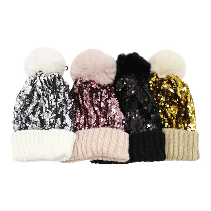 TAPA fashion - Wholesale Beanie – Women's - Pom Pom Sequin Beanie HA3715-1 (3PC)40