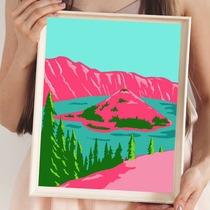 Crater Lake National Park Art Print - Oregon Landscape for wholesale by Cacti Rebel