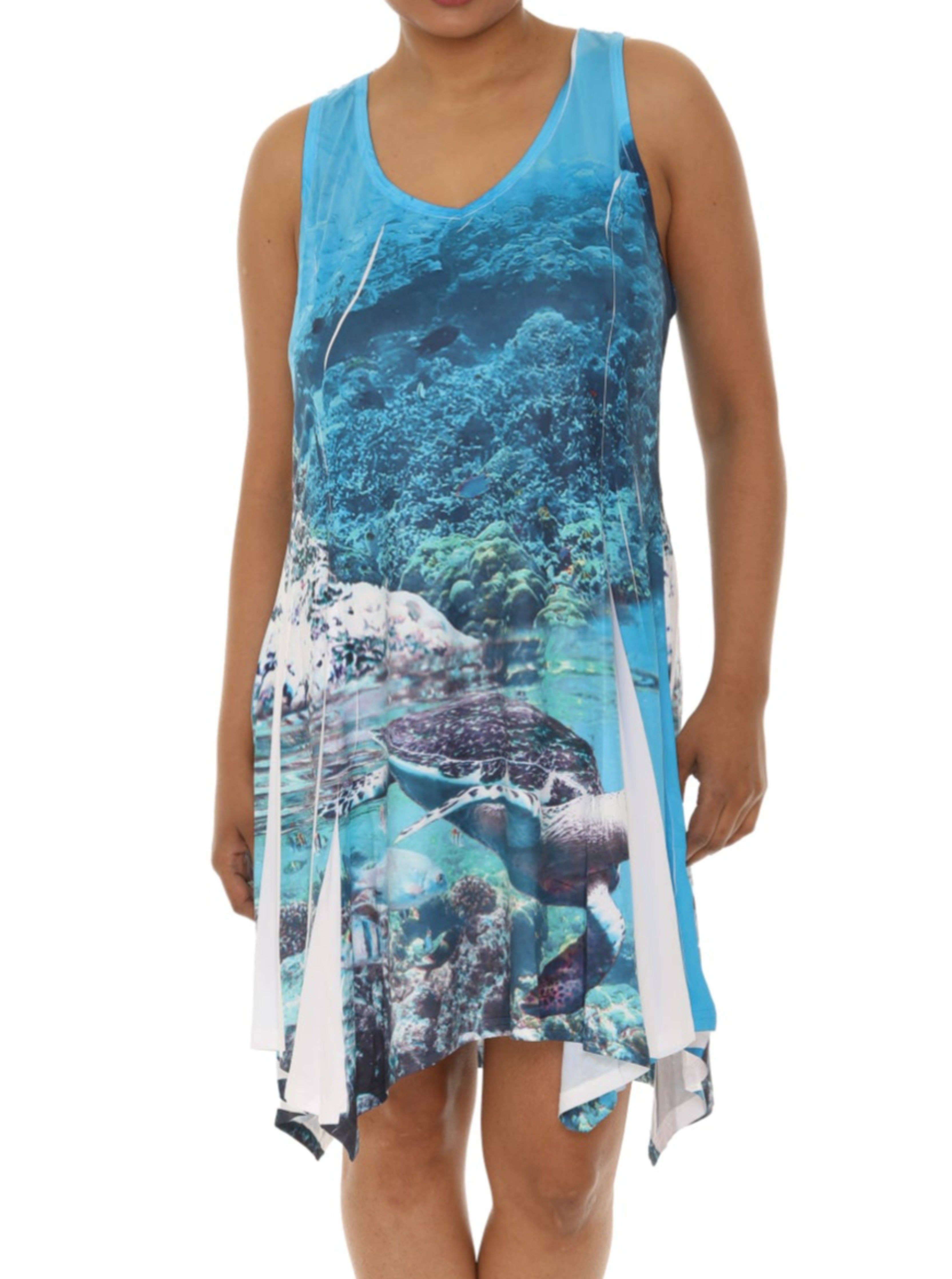 Shoreline Wear. INC - Wholesale Dress - Women's - Turtle With Coral Reef Print Resort Short Dress0
