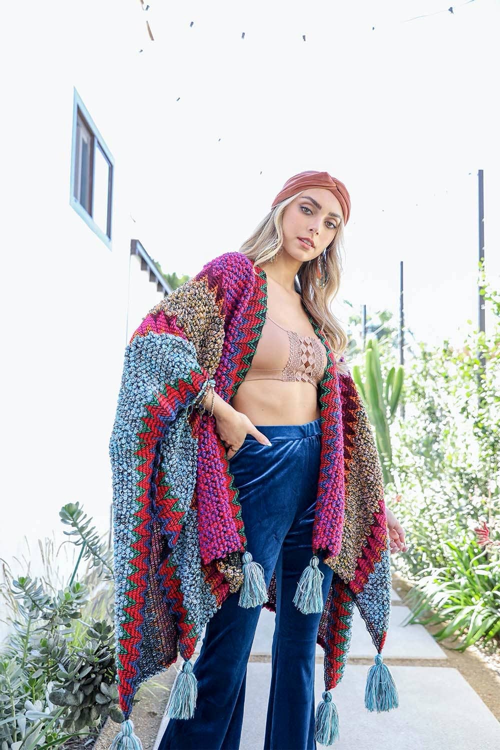 Leto Accessories – wholesale Kimono – Women's – Western Colorful Crochet Patterned Ruana - The Original!8