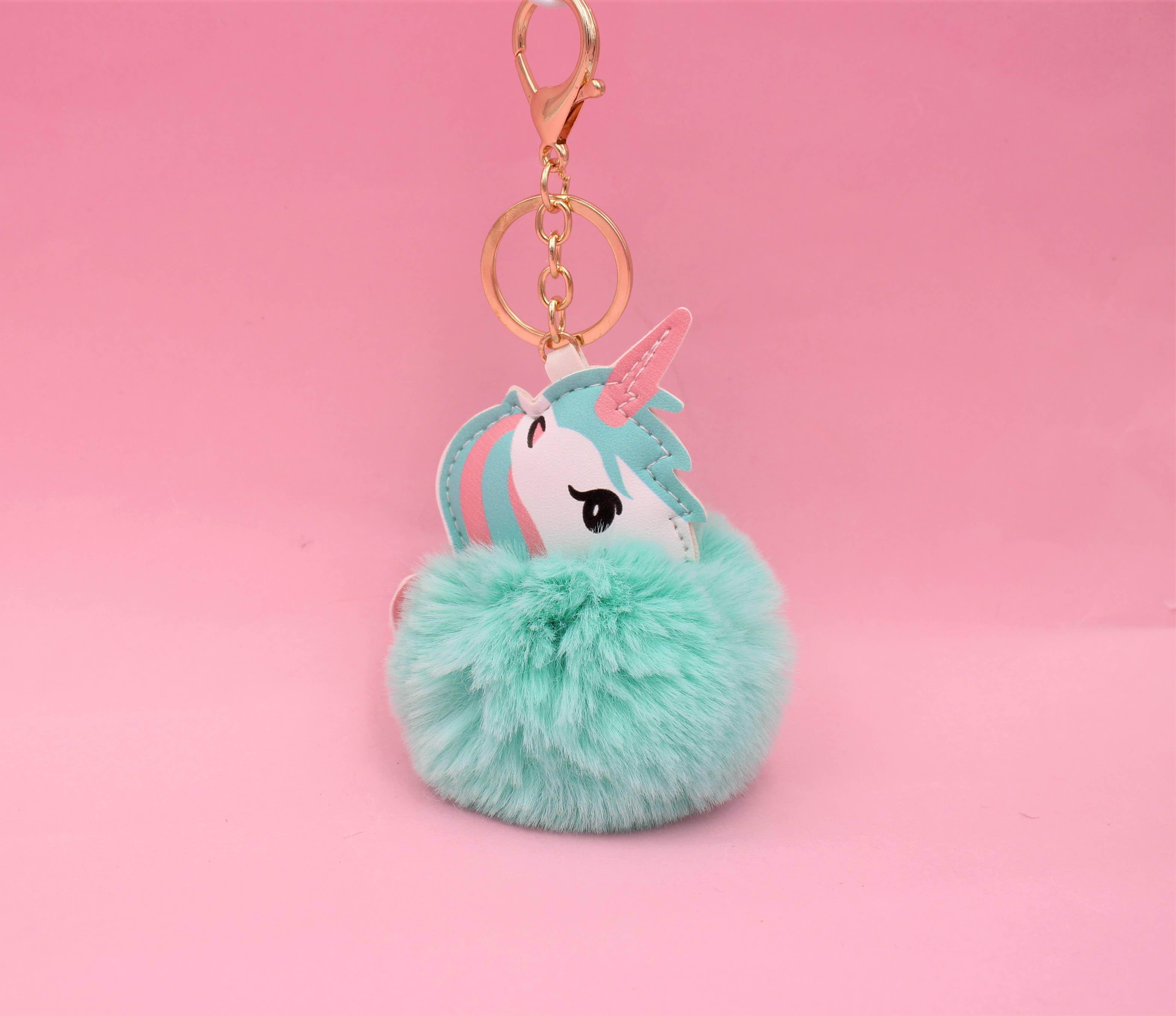 Real Sic - Wholesale Keychain - Unisex - Cute Animal Faux Fur Fluffy Fuzzy Pom Pom Keychain - Unicorn1