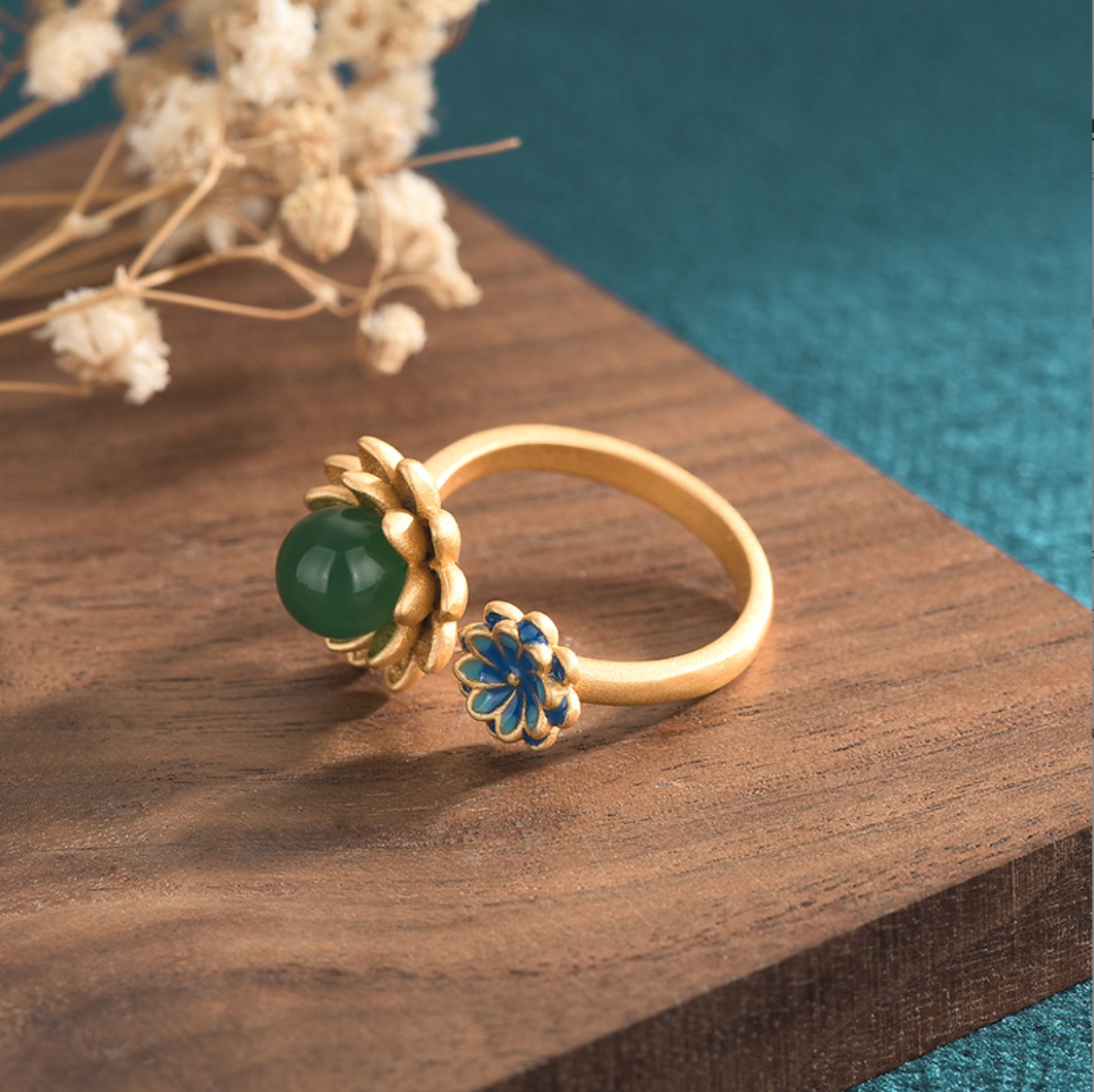 Bright MacMing – Engroshandel Statementring – Dobbelt blomst åben ring2