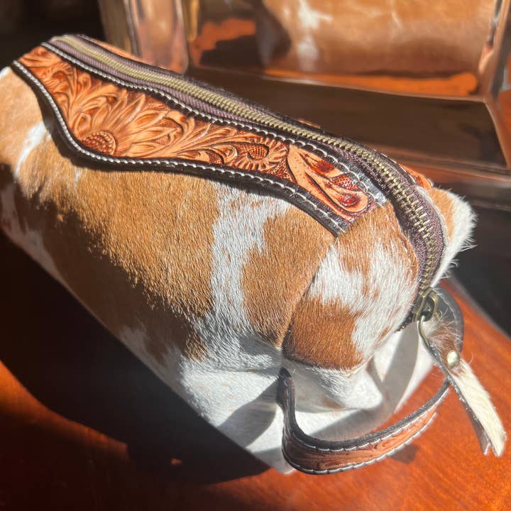 Cowhide Tooled Leather Sunflower Toiletry Bag for wholesale by Westrian International