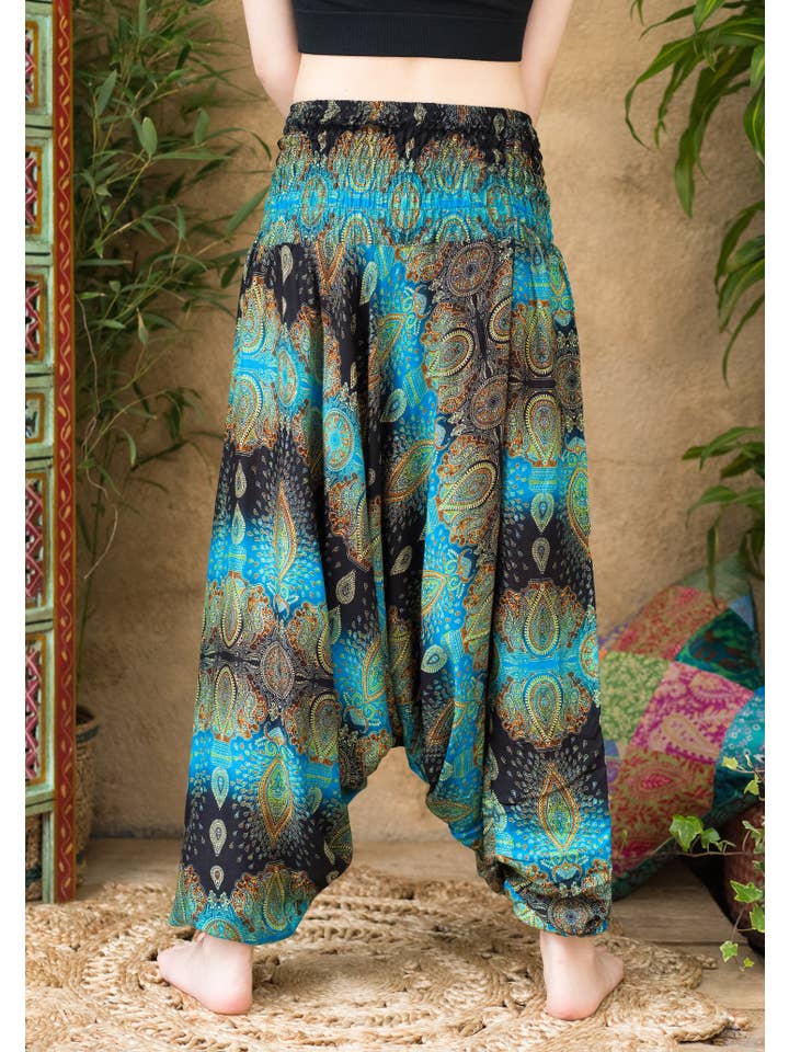 Namaste - Wholesale Pants - Women's - Freesize Peacock Print Low Cut Trouser2