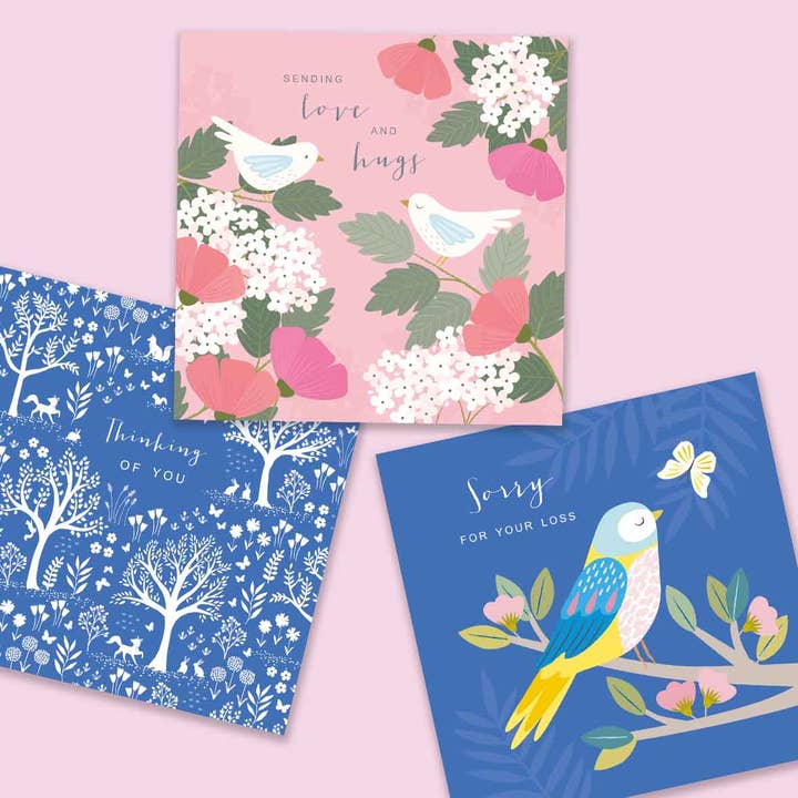 Klara Hawkins - Wholesale Sympathy Card - Sending Hugs Birds Sympathy / Â Thinking Of You card