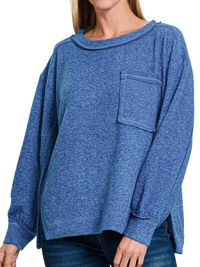 Brushed Hacci Hi-low Round Neck Sweater for wholesale by Vanilla Monkey