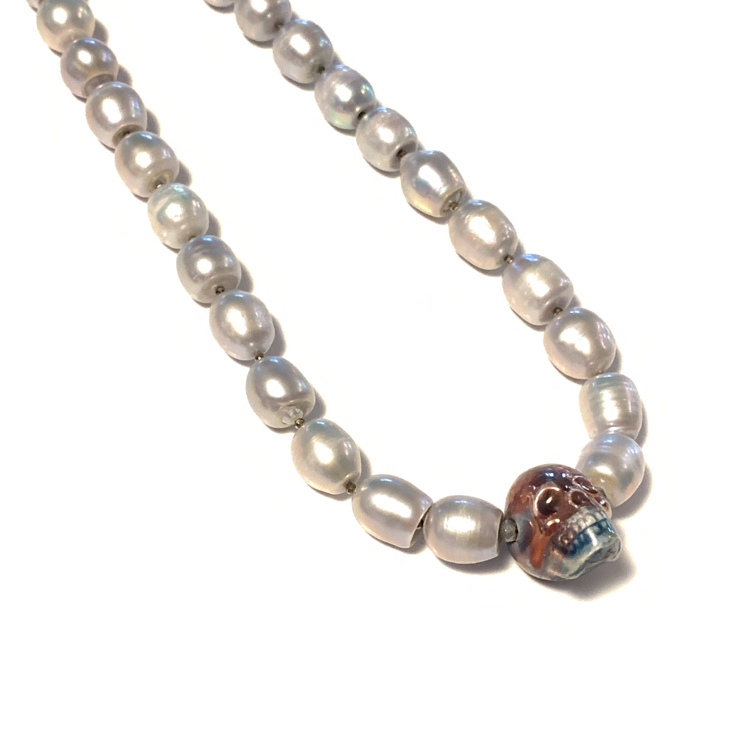 Solid Design Studios - Wholesale Beaded/Pearl Necklace - One-of-a-Kind Ceramic Skull & Freshwater Pearl Necklace1