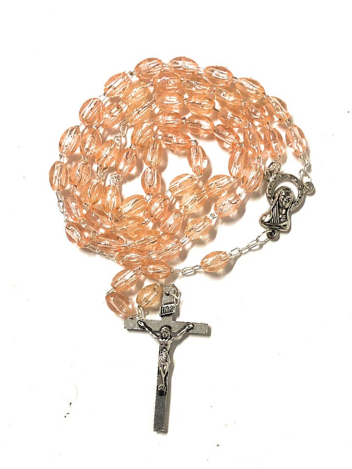 Plastic glass rosary Pink mm. 8x6 for wholesale by Costa Articoli Religiosi