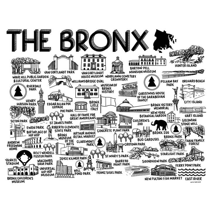 Whereabouts Shop - Wholesale Art Print - The Bronx Map White Art Print