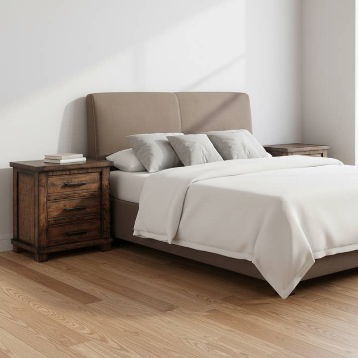 HomeRoots - Wholesale Bedroom Furniture - Set of Two 26" Walnut Solid Wood Distressed Three Drawer Nightstand1