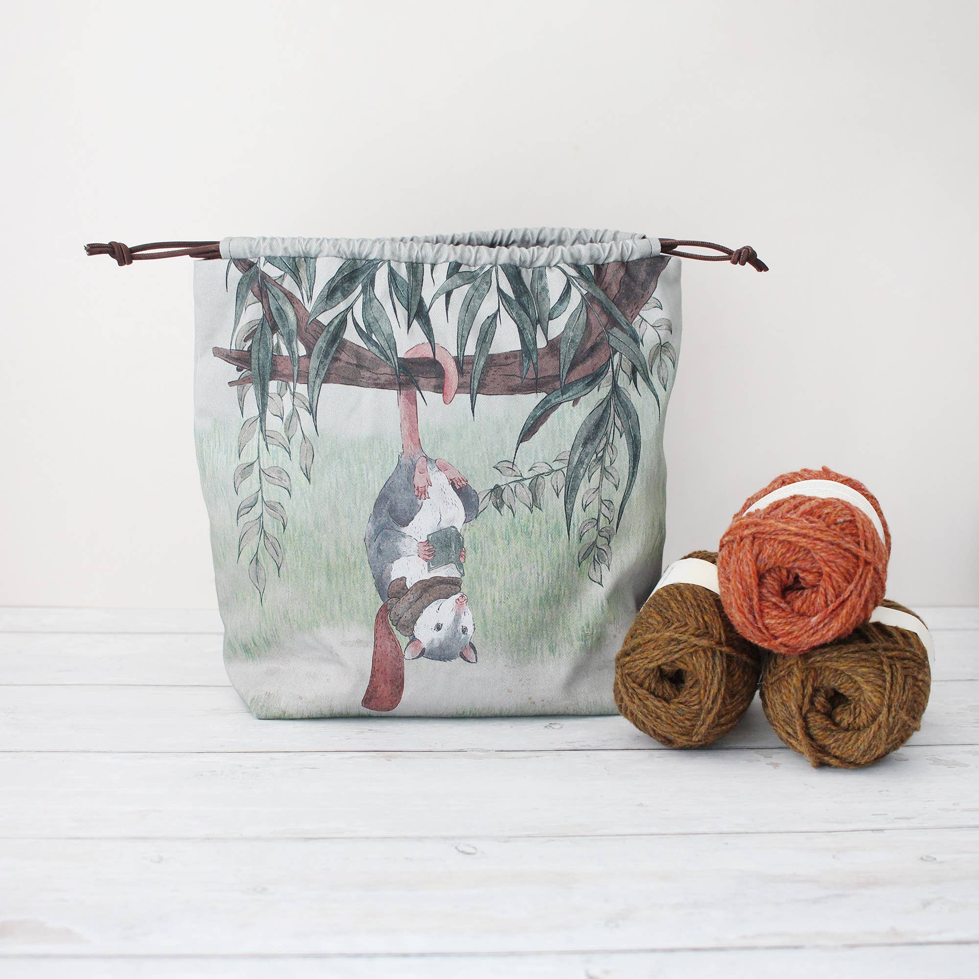 The Blue Rabbit House - Wholesale Drawstring Bag - Unisex - Fig the Reading Opossum | Project Bag | Drawstring Bag4