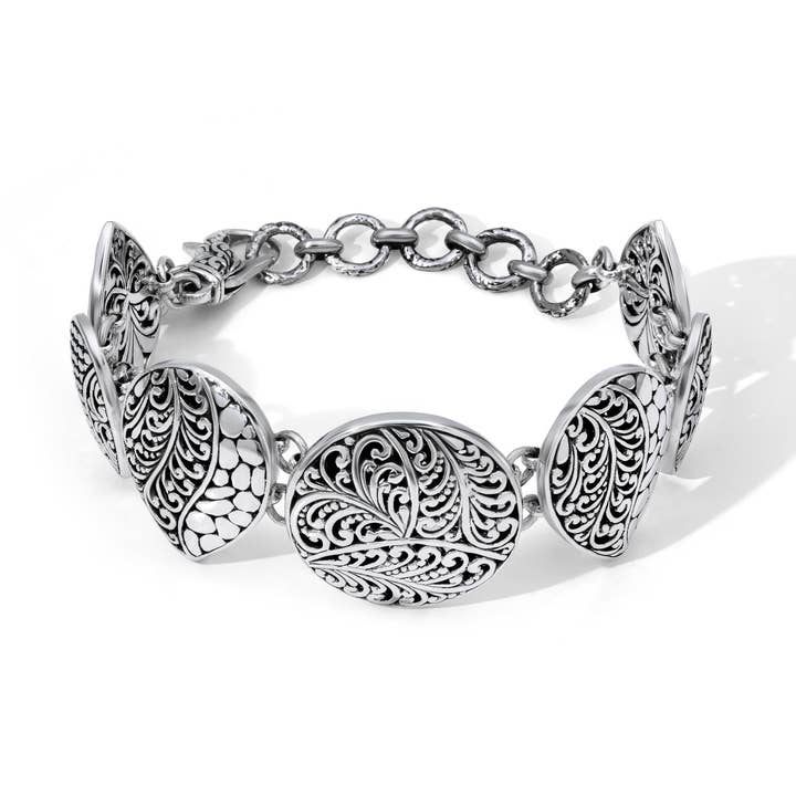 Floral Motif Sterling Silver Bali Bracelet for wholesale by Damai Designs
