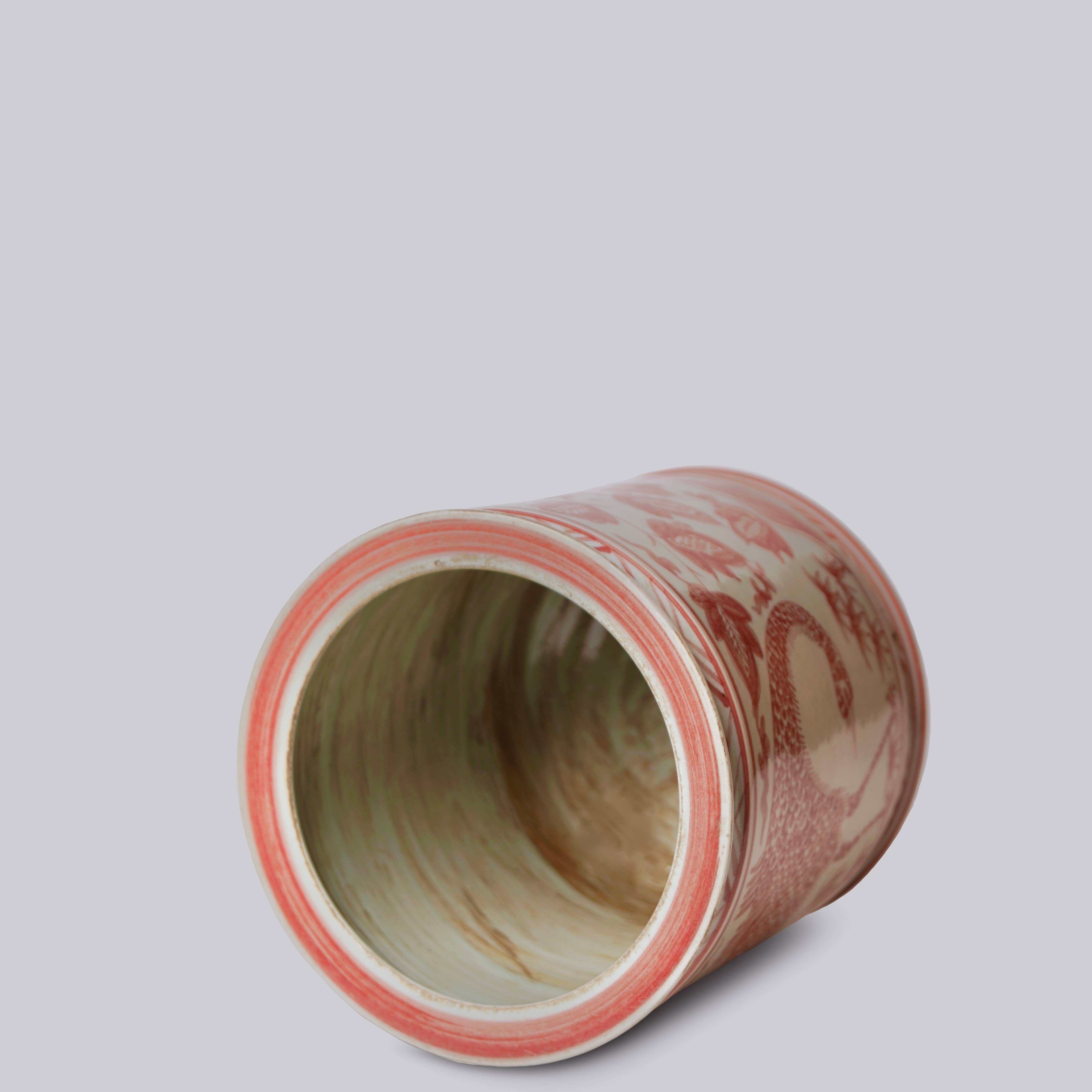 Cobalt Guild - Vente Pot pour plante d'intérieur - Cachepot en porcelaine rouge et blanc avec paon3