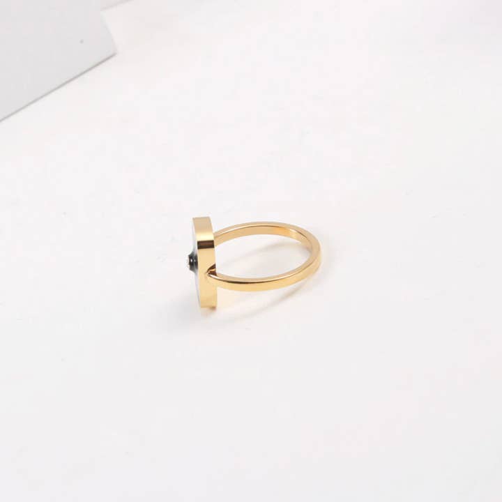 MeloMelo - Wholesale Single Stone/Solitaire Ring - Sascha - Geometric Black Enamel Square Ring2